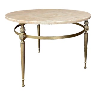 Mid-Century Modern Round Brass & Marble Coffee Table ~ Lamp Table For Sale