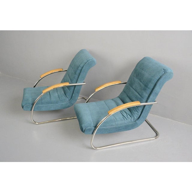 Model K32 Bauhaus Armchairs By Robert Slezak Circa 1930s Cantilever chrome frames - Velvet upholstery - Sprung seats -...