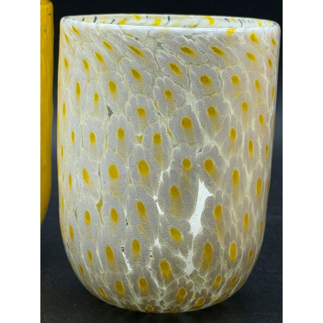 Murano glass "goti de fornasa" glasses from the 1950s. They feature a colorful dotted pattern called murrine, a...