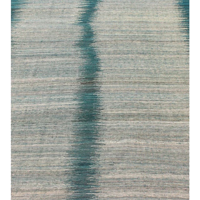2010s Modern Design Kilim Rug With Vertical Strip in White, Cream, Gray and Teal For Sale - Image 5 of 12