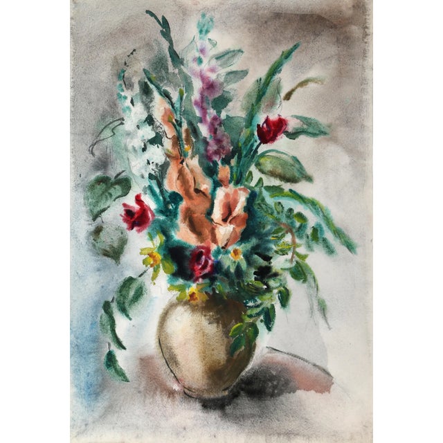 Eve Nethercott's lush still life basks in sunlight, illuminating the blossoms along the left side of the arrangement while...
