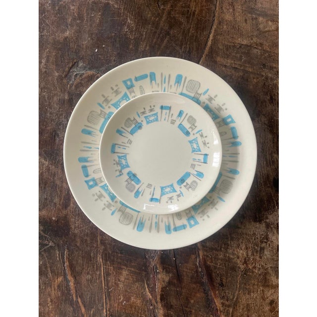 Fabulous mid century plates by royal China in the pattern of blue heaven, they have this pattern around the rim that is in...