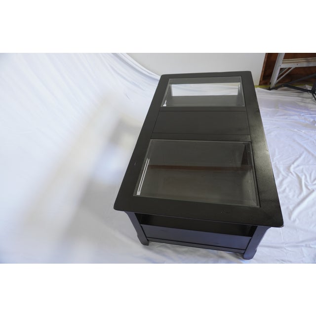 Black Modern Black Coffee Table – Glass Top, 2 Drawers, Freshly Refinished For Sale - Image 8 of 11