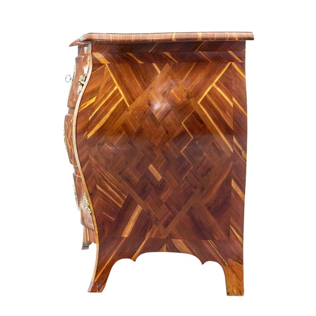 Rococo Inlaid Plum Bombe Chest of Drawers, 1730s For Sale - Image 12 of 13
