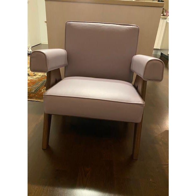 Italian Handcrafted Leather Armchair With Sculptural Oak Frame For Sale - Image 11 of 11