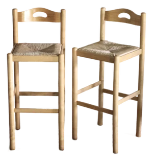 Set of 2 Lowenstein Style Stools With Woven Rush Seats and Handles