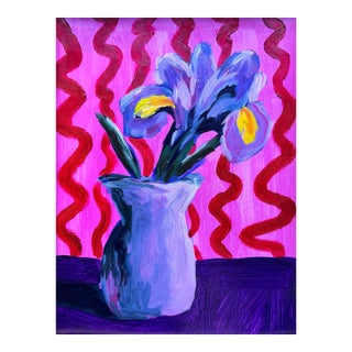 Original Still Life Iris Flower Floral Botanical Painting on Paper 9x12 For Sale