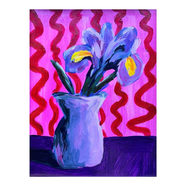 Original Still Life Iris Flower Floral Botanical Painting on Paper 9x12 For Sale