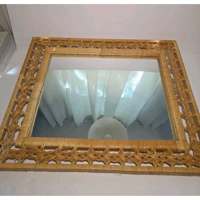 Vintage MCM Rattan Wicker Coastal Boho Wall Mirror 21x17 For Sale - Image 4 of 5