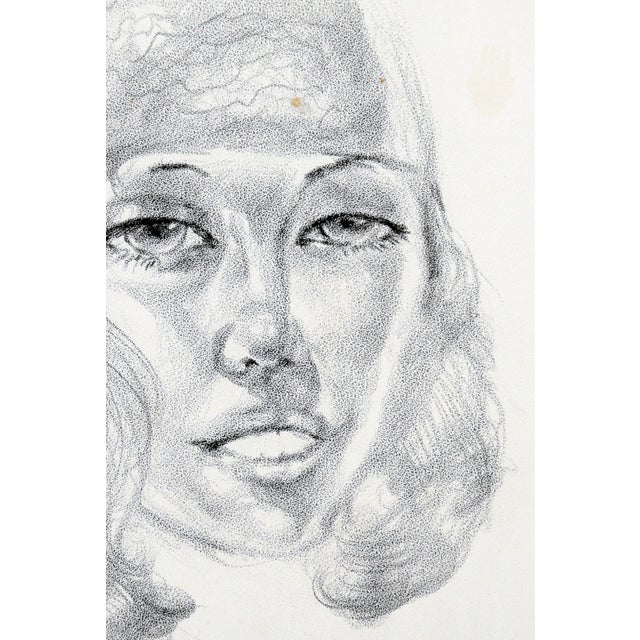 American Bohemian Woman - Rare and Signed Graphite Portrait Drawing on Textured Paper by Eugene Hawkins For Sale - Image 3 of 6