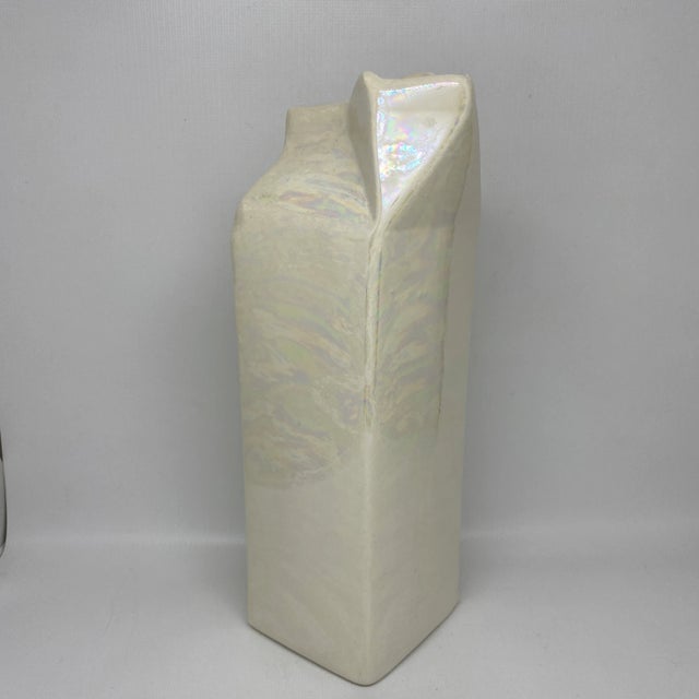 Vintage Iridescent Ceramic Milk Carton Vase For Sale - Image 4 of 13