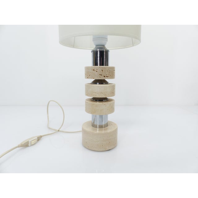 1970s Travertine and Chrome Table Lamp, Italy, 1970s For Sale - Image 5 of 8