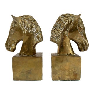 1940s Vintage Equestrian Style Solid Brass Horse Bookends - Set of 2 For Sale