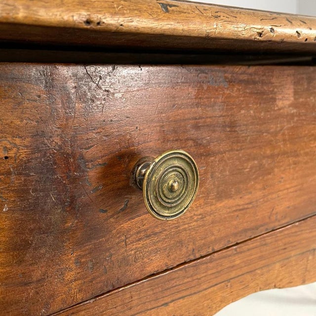 Italian Wooden Table with 2 Drawers, Brass Handle and Wavy Legs, 1700s For Sale - Image 16 of 18