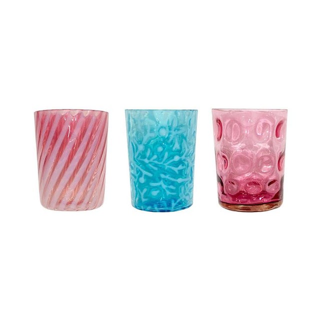 Colorful Antique Hobbs Drinking Glasses in Blue and Pink - Set of 3 1800s For Sale - Image 10 of 10