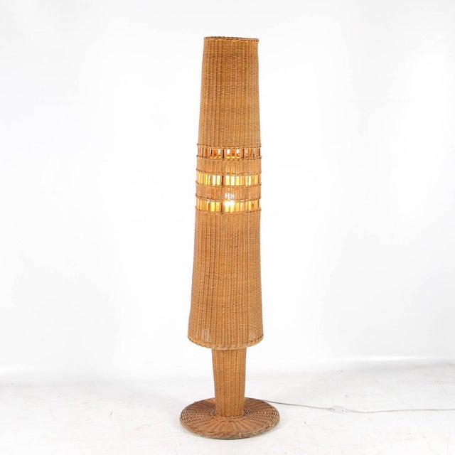 Light Yellow Large Wicker Floor Lamp, 1970s For Sale - Image 8 of 8