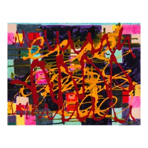 'Action Abstract in Saffron and Ruby' by Charles Seligman, Texas Artist, Large Abstract