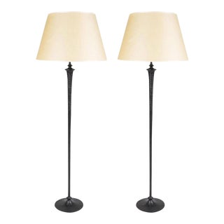 Vintage Two 20th Century Modern Solid Bronze Giacometti Style Standing Floor Lamps - a Pair For Sale