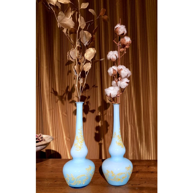 Mid-Century Italian Turquoise Opaline Murano Glass Soliflower Vases, 1960s, Set of 2 For Sale - Image 12 of 16