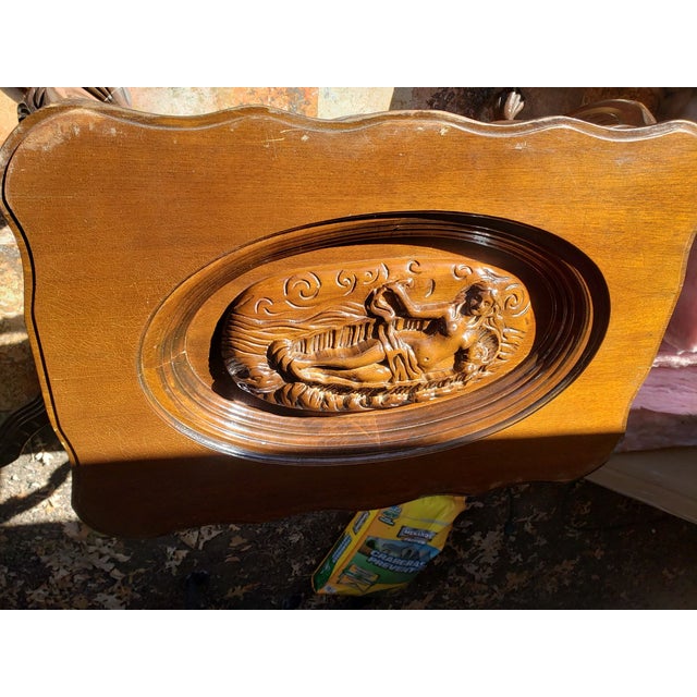 1940's Traditional Style Carved Cherub Wood Table Removable Glass Tray For Sale - Image 9 of 11