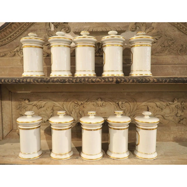 Set of 10 French Hand Painted Porcelain Apothecary Jars, 1900s For Sale In Dallas - Image 6 of 15