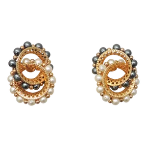 Vintage 1960s Signed Napier Goldtone Faux-Pearl Figure-8 Clip Earrings - 2 Pieces