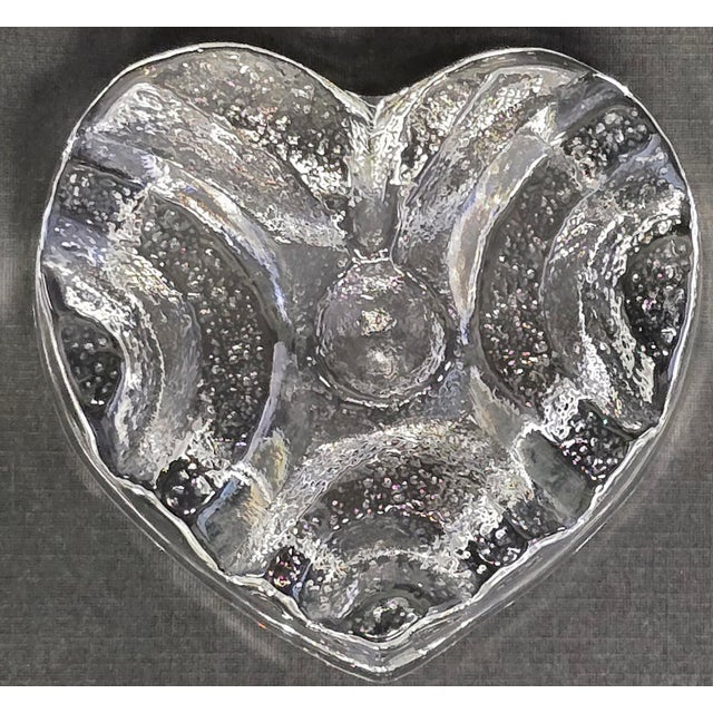 Glass Beautiful Heart Shaped Heavy Molded Fine Crystal Small Dish For Sale - Image 7 of 12