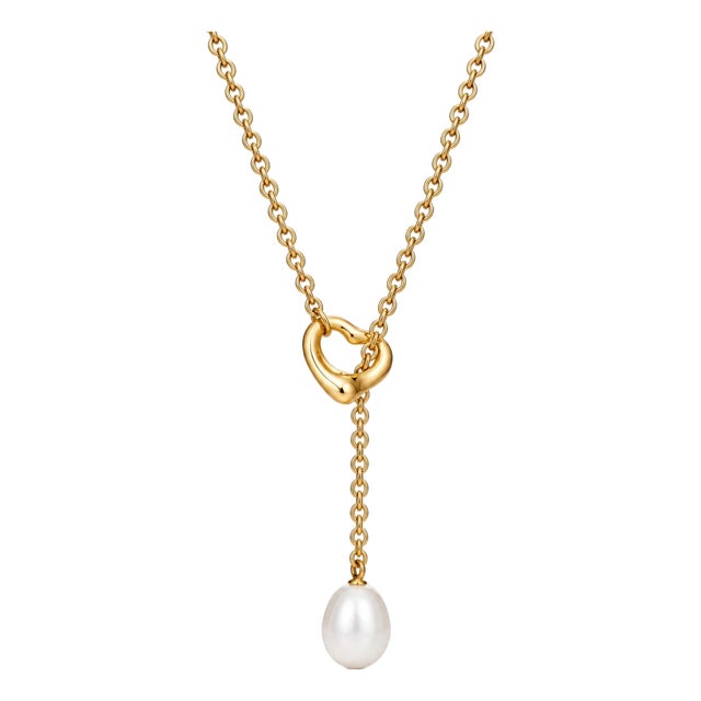 Tiffany & Co Elsa Peretti 18k Yellow Gold Open Heart Lariat Necklace For Sale