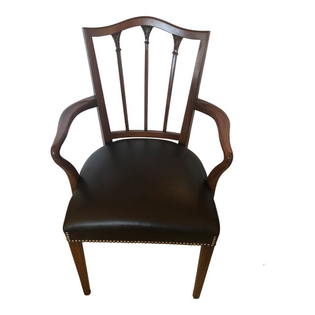 Regency Style Mahogany & Chocolately Leather Desk Armchair -One Available For Sale