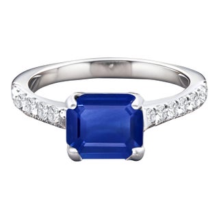 Natural Sapphire Diamond Ring 6.5 14k W Gold 1.99 TCW Certified, Size 6.5 For Sale