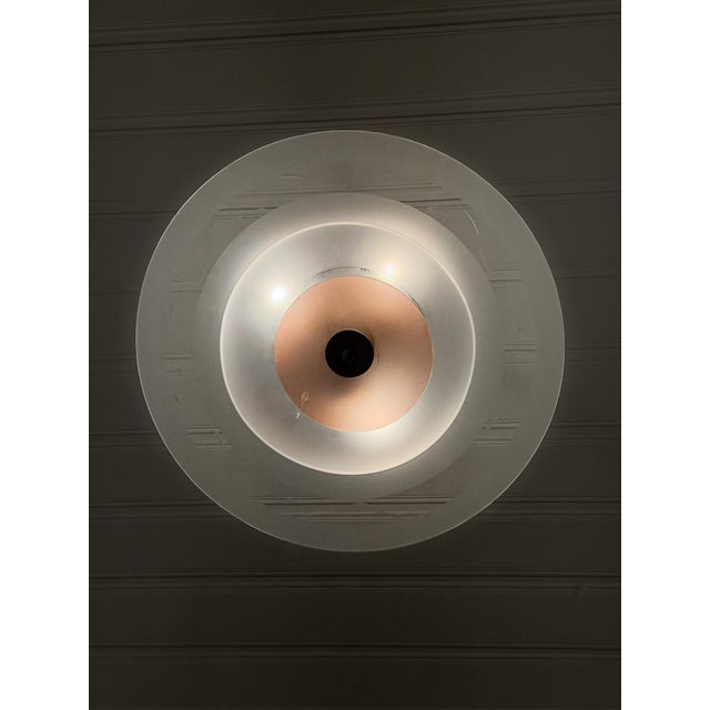 Swedish Modern Ceiling Lamp in Etched Star-Decorated Glass and Chrome, 1940s For Sale - Image 3 of 7