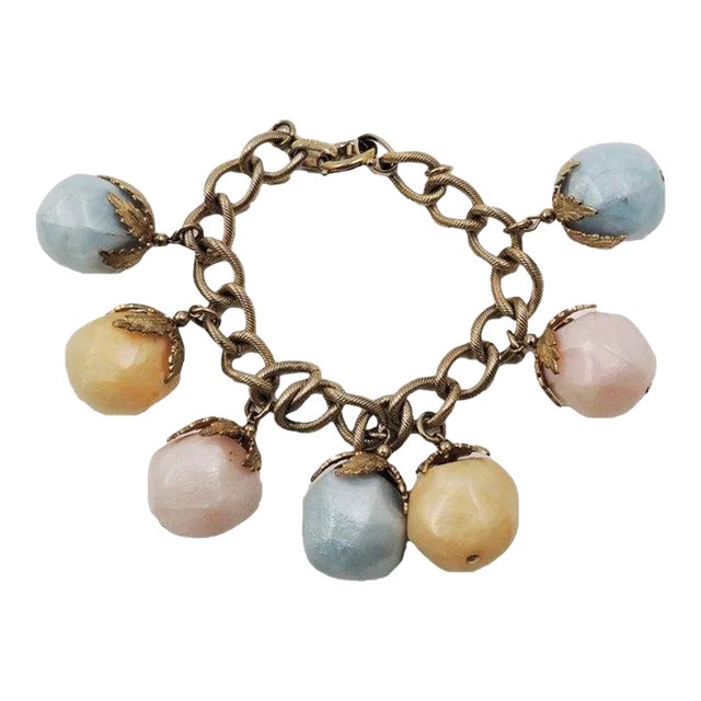 Vintage 1950s Signed Napier Pastel Charm Bracelet For Sale