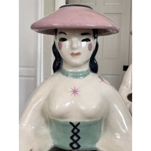 1930s 1930’s Weston Ware, California Plantation Couple Vase Pair - Set of 2 For Sale - Image 5 of 13