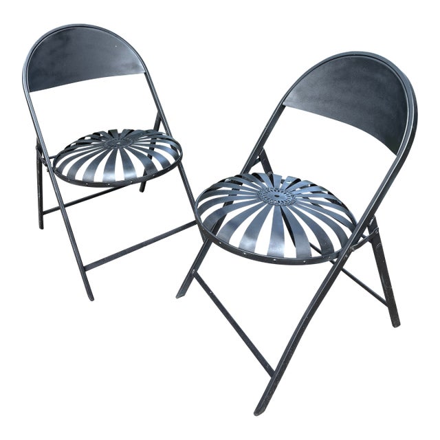 Francois Carre Vintage Folding Patio Chairs- A Pair For Sale