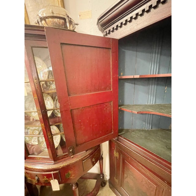 Red 19th Century American Southern Plantation Chinoiserie Decorated Corner Cupboard For Sale - Image 8 of 11