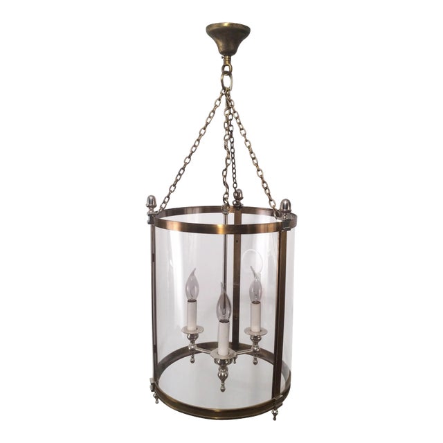 Neoclassical Brass & Silver Plated Lantern with Strong Rounded Faux-Glass Plast For Sale