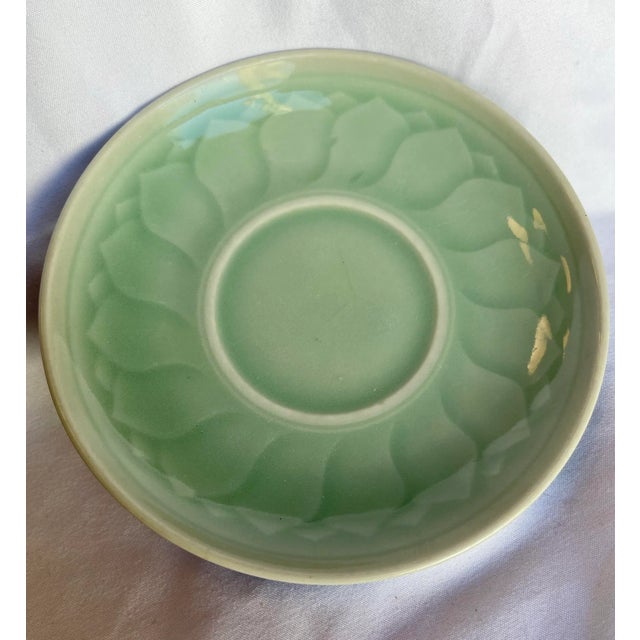 Chinese Vintage Celadon Longquan Koi Cup & Saucer Set- 2 Pieces For Sale - Image 3 of 8