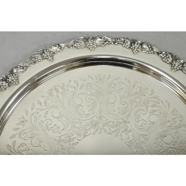 Mid 20th Century Vintage Victorian Silver Plated Grapevine Repousse 20" Round Serving Platter For Sale - Image 5 of 13