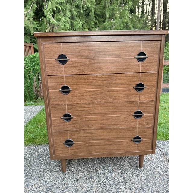 Wood Likely 1960s Mid-Century Modern Possibly Walnut Highboy Dresser For Sale - Image 7 of 10