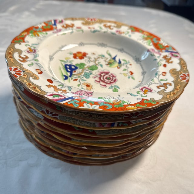 Ashworth Ironstone Vintage Ashworth Bros. Asb8 "Dieu Et Mon Droit" Rimmed Soup Bowls. Set of 12 For Sale - Image 4 of 17