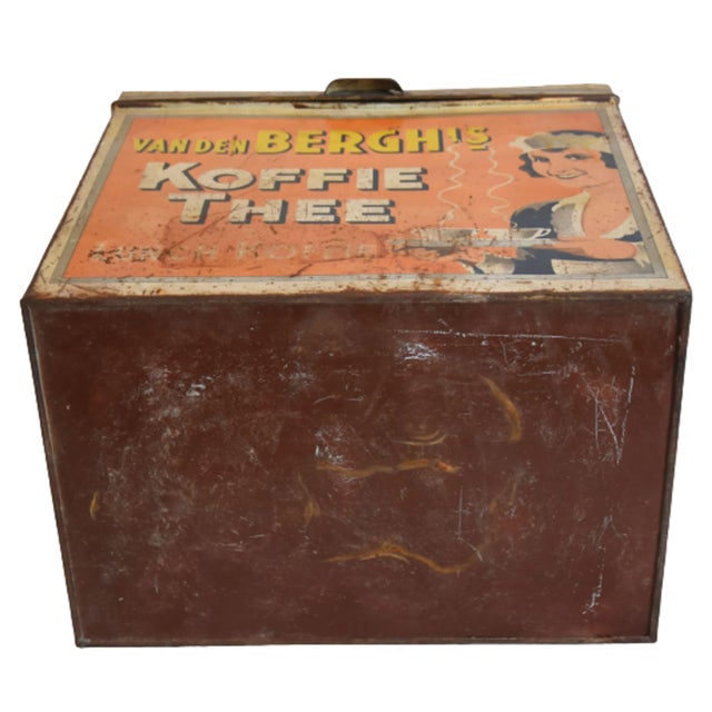 Orange 1930s Van Den Berghs Koffie (Coffee) Tin Storage Box From the Netherlands For Sale - Image 8 of 10