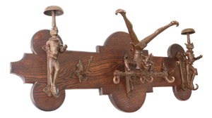 Victorian Oak Wall Coat Rack with Cast Iron, 1890s