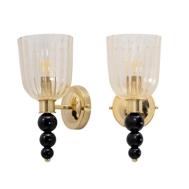 Italian Murano Glass Wall Sconces with Gold Dust Inclusions and Brass, 2000, Set of 2 For Sale - Image 10 of 10