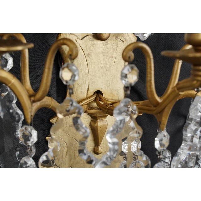 Mid 20th Century Pair of Restored French Plaza Hotel Crystal Wall Sconces For Sale - Image 6 of 10
