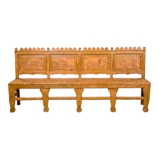 19th Century Large English Painted and Carved Bench For Sale