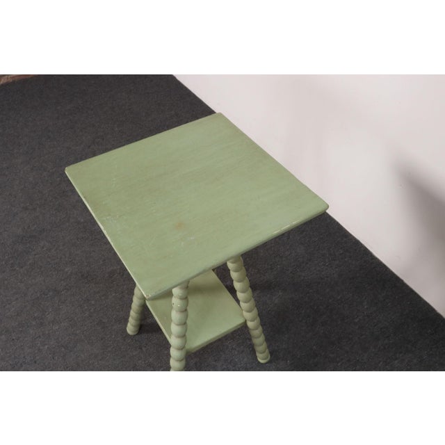 Wood Vintage Folk Art Two Tier Mint Green Bobbin Side Table For Sale - Image 7 of 18