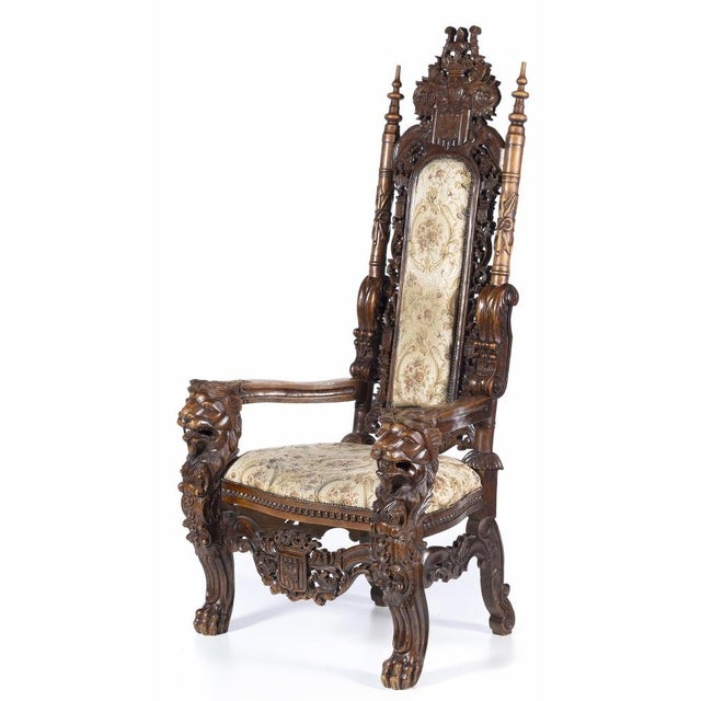 IMPOSING ENGLISH ARMCHAIR early 20th Century Made of teak wood, early 20th century, profusely carved and openwork,...