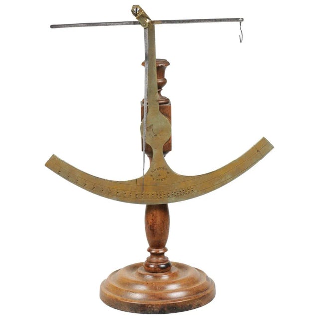 19th Century Robert A Vienne French Brass Fabric Scale on Wooden Base For Sale - Image 13 of 13