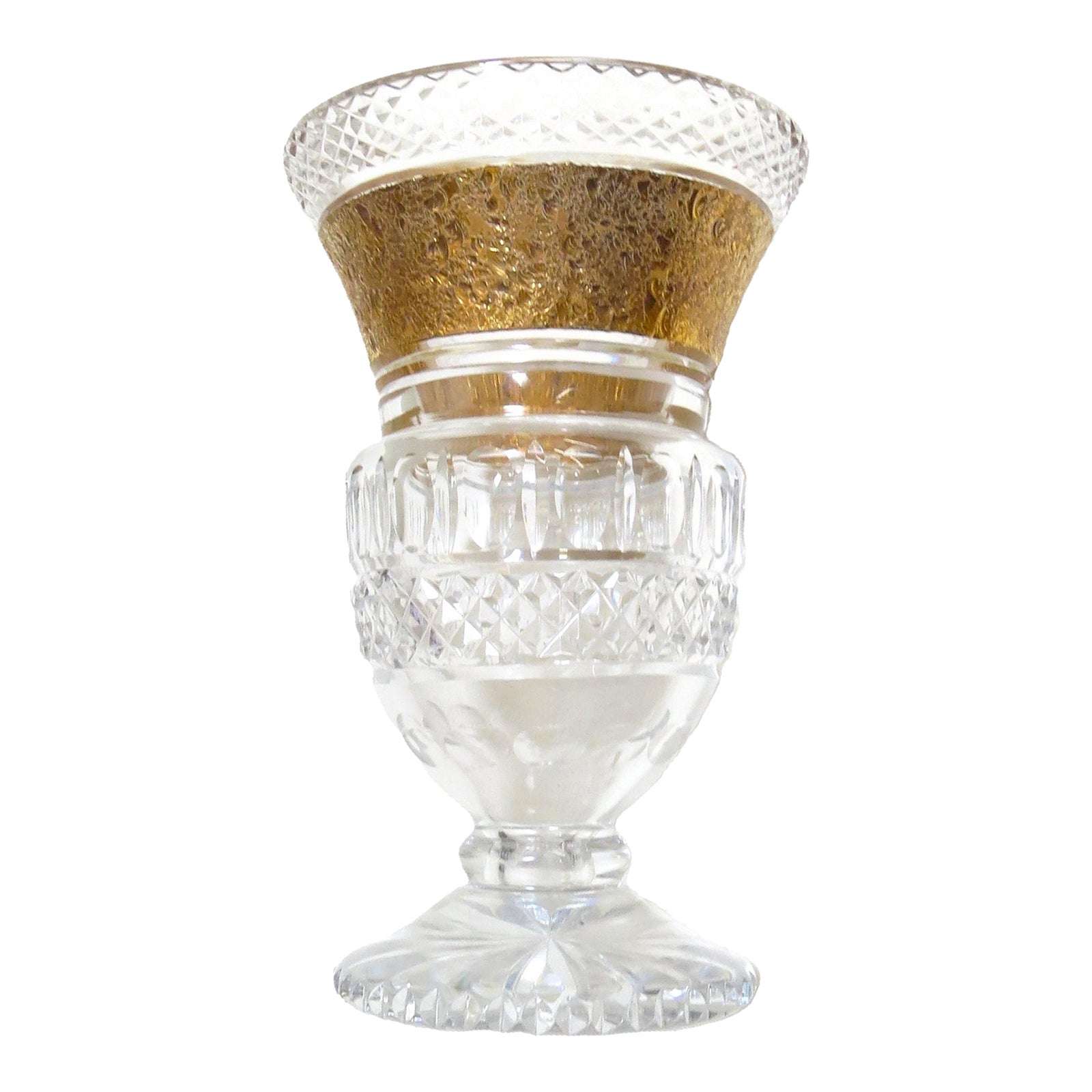 Vintage Moser Glassworks 24k Gold Incrusted Cut Crystal Vase | Chairish