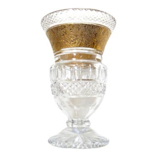 Vintage Moser Glassworks 24k Gold Incrusted Cut Crystal Vase For Sale